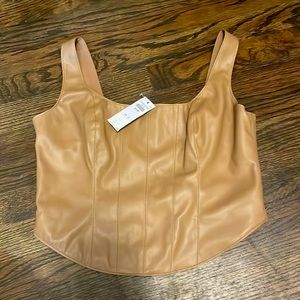 Vegan leather corset scoop neck top